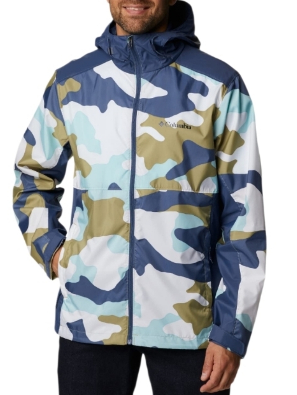 Columbia Men's Blue Olive White Camo Hooded Windbreaker